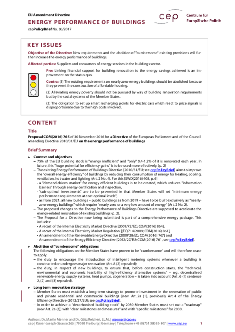 Energy Performance of Buildings COM(2016) 765