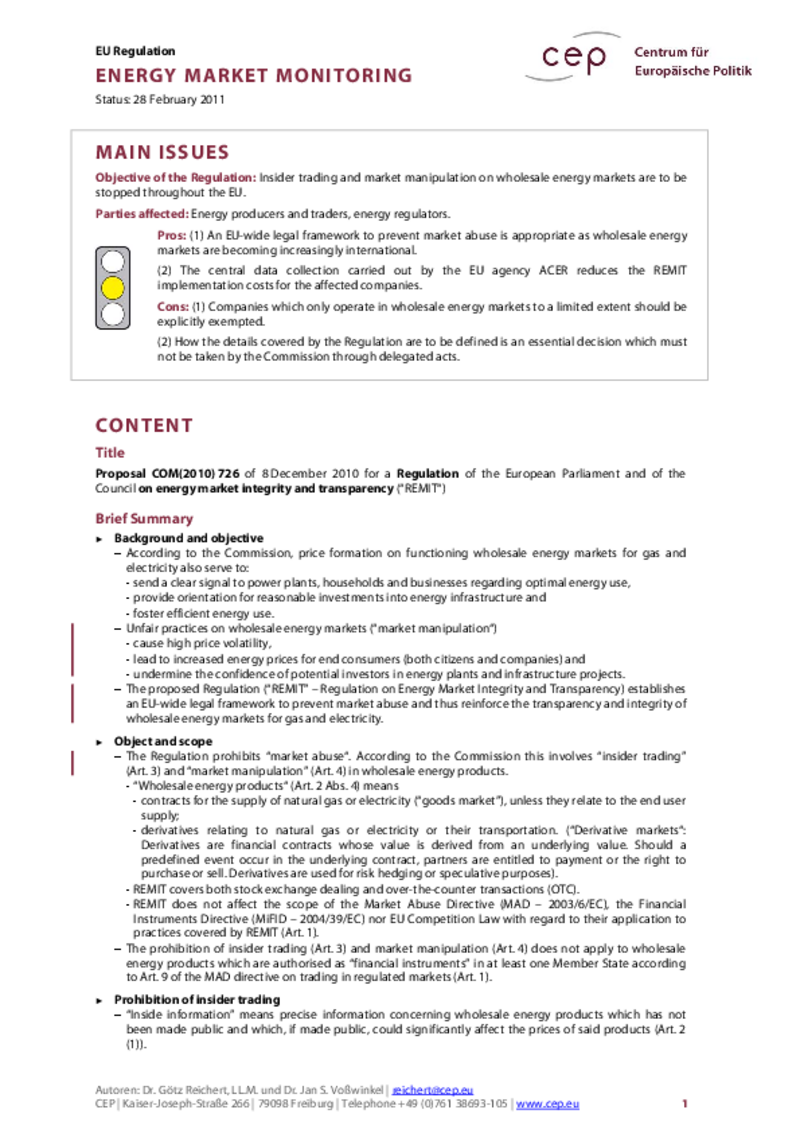 Energy Markets COM(2010) 726