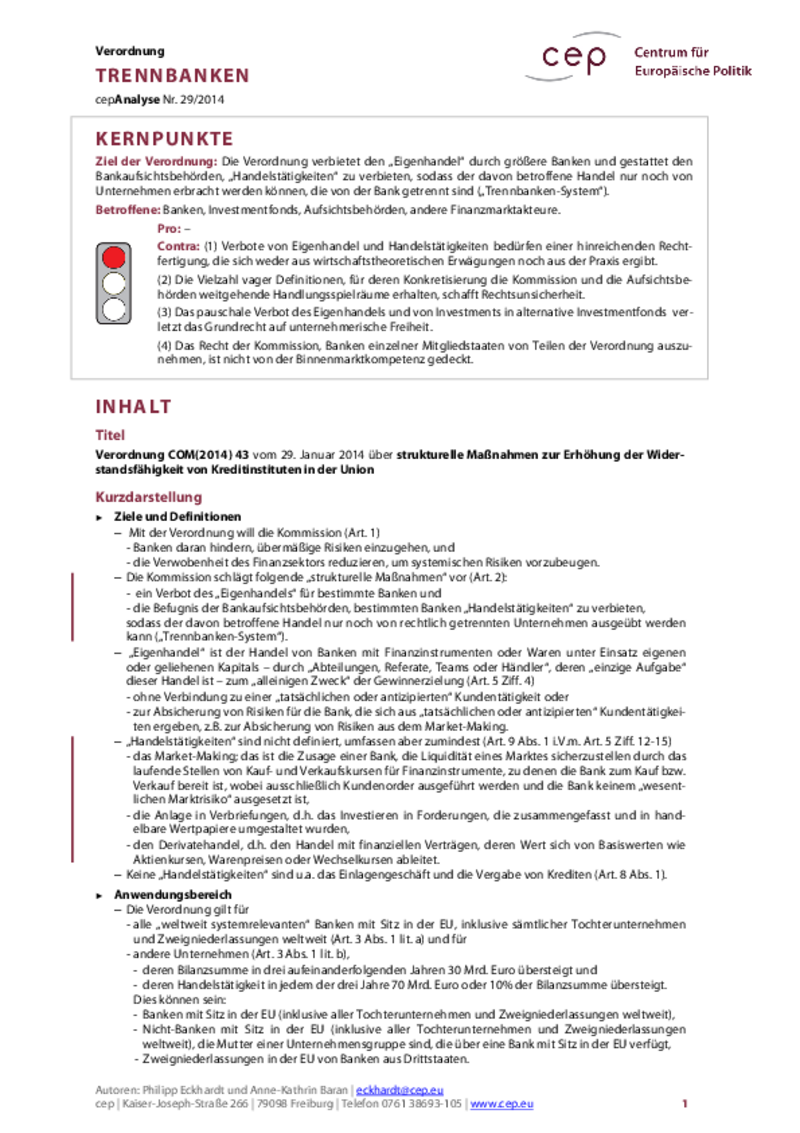 Trennbanken COM(2014) 43