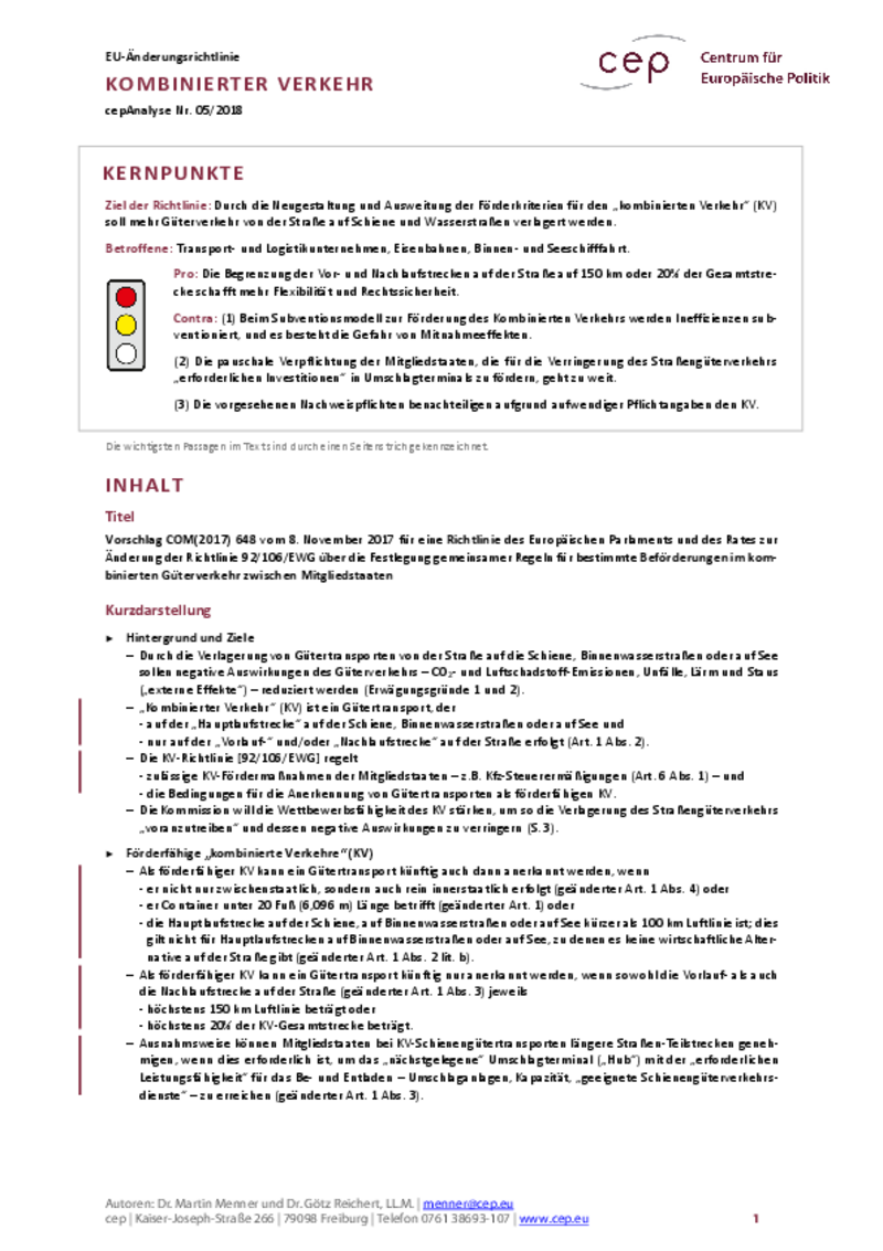 Kombinierter Verkehr COM(2017) 648