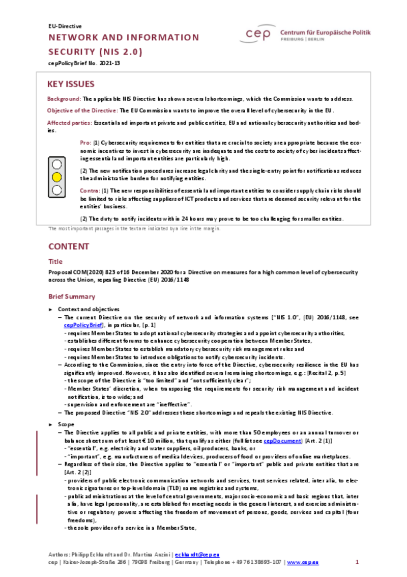 Network and Information Security (cepPolicyBrief COM(2020)_823)