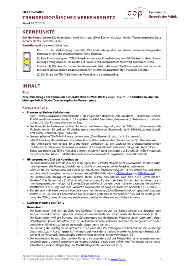 Transeuropäisches Verkehrsnetz KOM(2010) 212