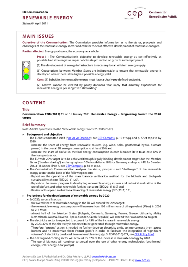 Renewable Energy COM(2011) 31