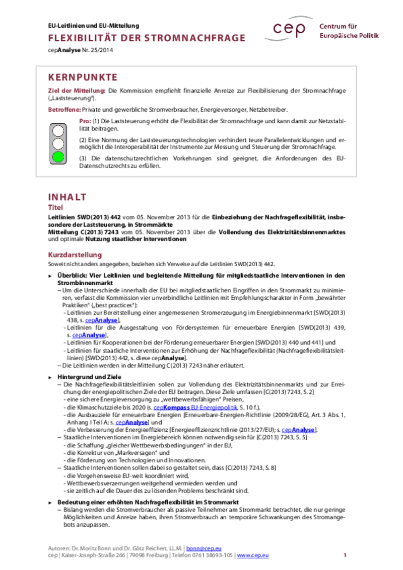Flexibilität der Stromnachfrage C(2013) 7243