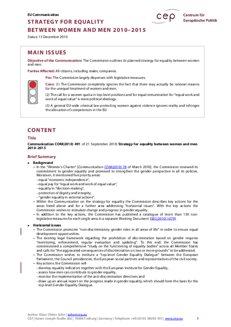 Strategy for Equality between Women and Men 2010–2015