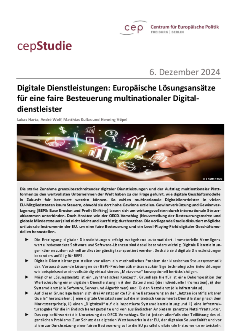 Digitale Dienstleistungen: Europäische Lösungsansätze für eine faire Besteuerung multinationaler Digitaldienstleister