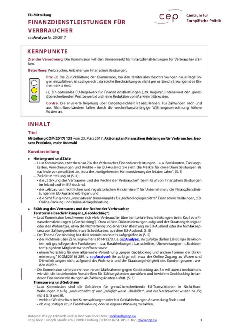 Finanzdienstleistungen für Verbraucher COM(2017) 139