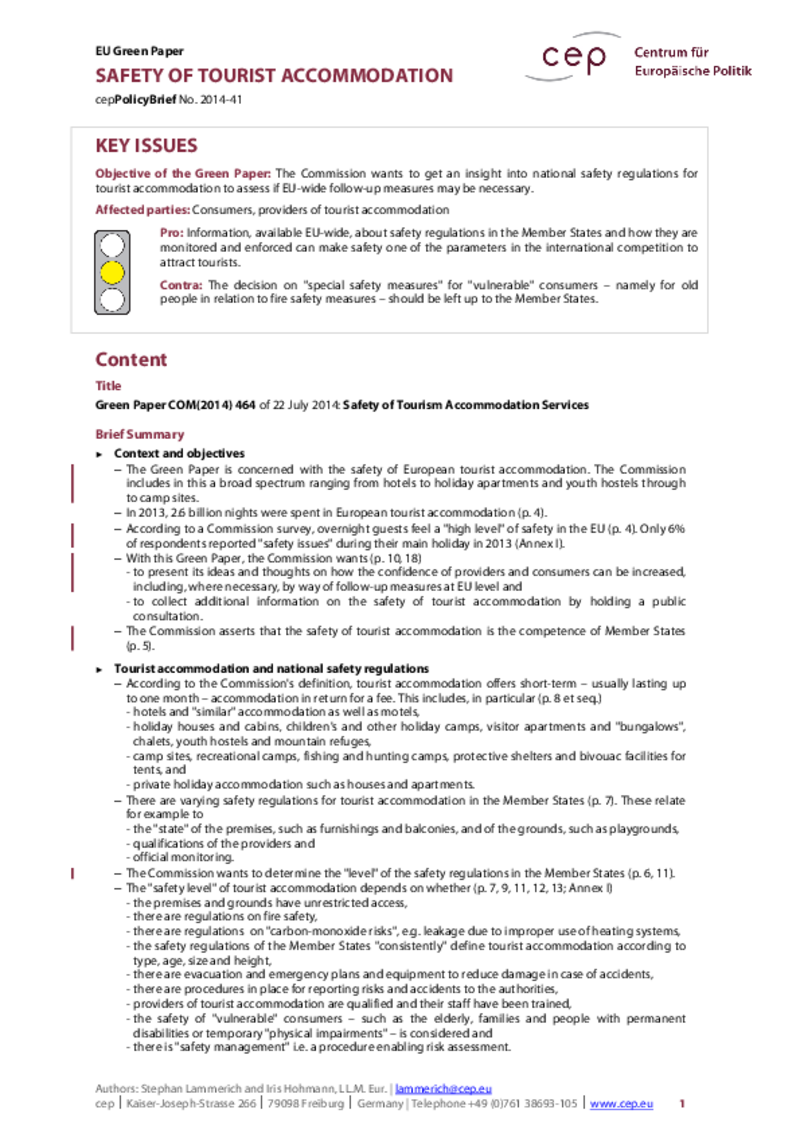 Safety of Tourist Accommodation COM(2014) 464