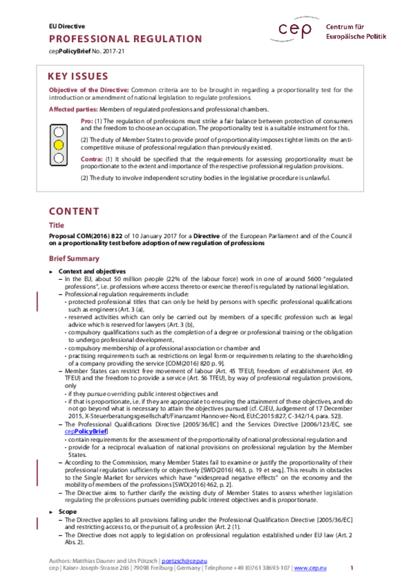 Professional Regulation COM(2016) 822