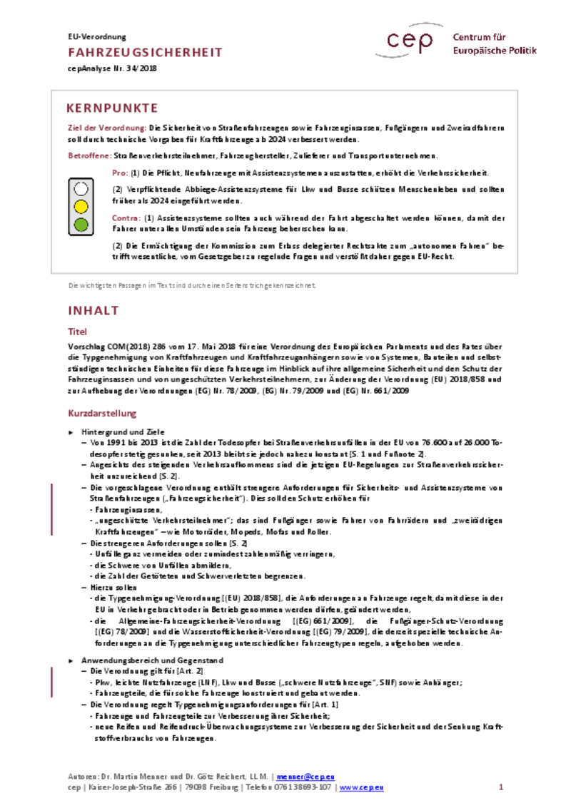 Fahrzeugsicherheit COM(2018) 286