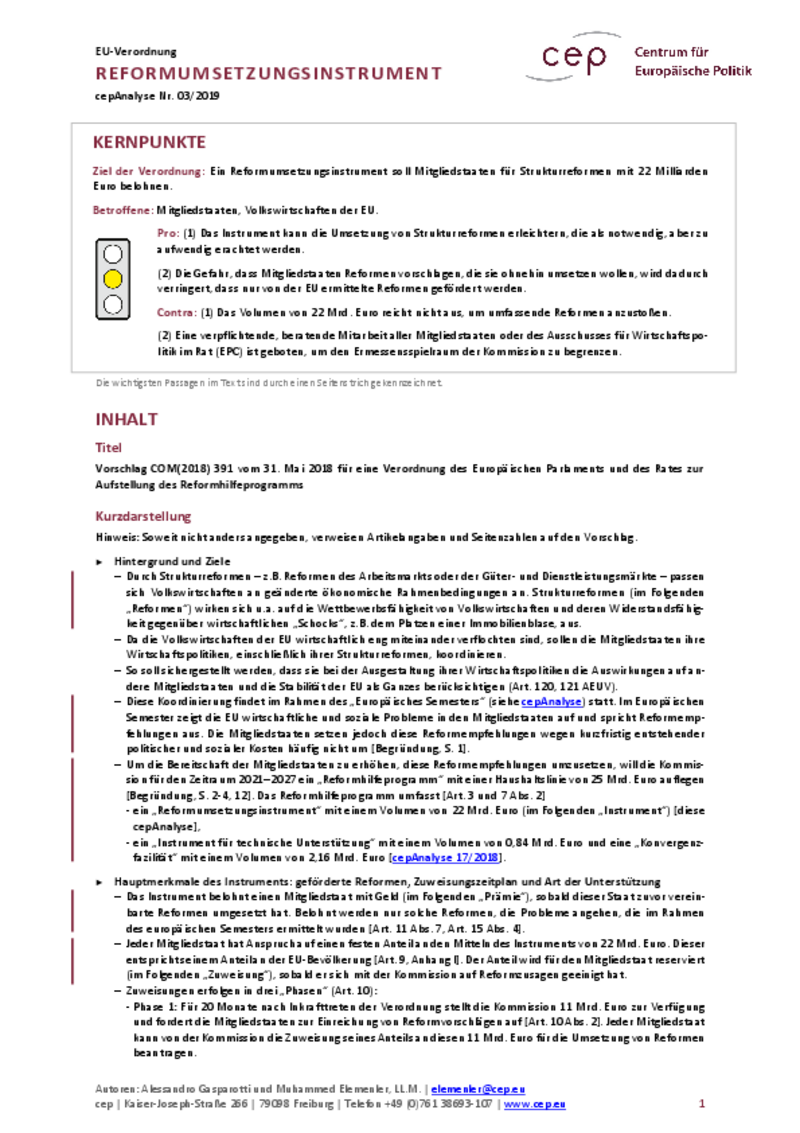 Reformumsetzungsinstrument COM(2018) 391
