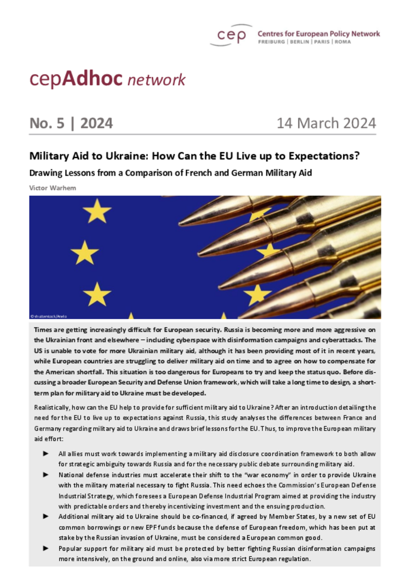 Aiuti militari all'Ucraina: come può l'UE essere all'altezza delle aspettative? (cepAdHoc)
