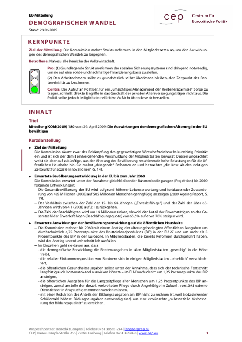 Demografischer Wandel KOM(2009) 180