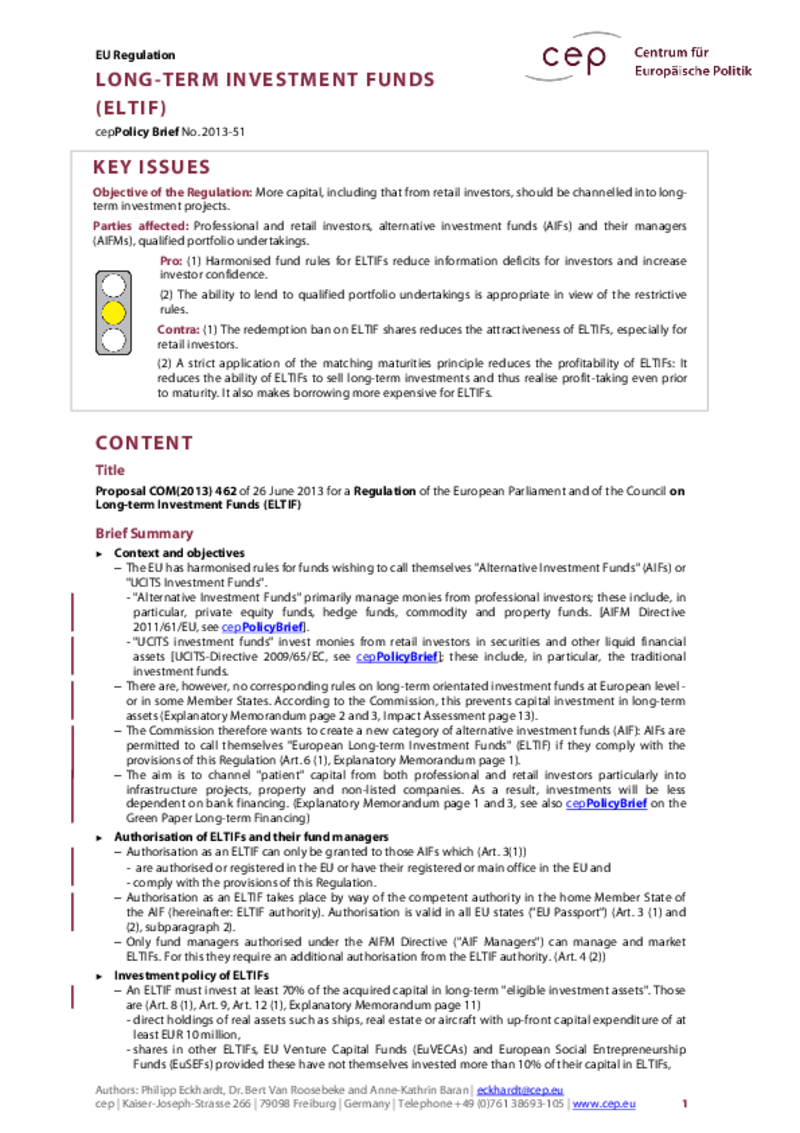 Long-term Investment Funds (ELTIF) COM(2013) 462