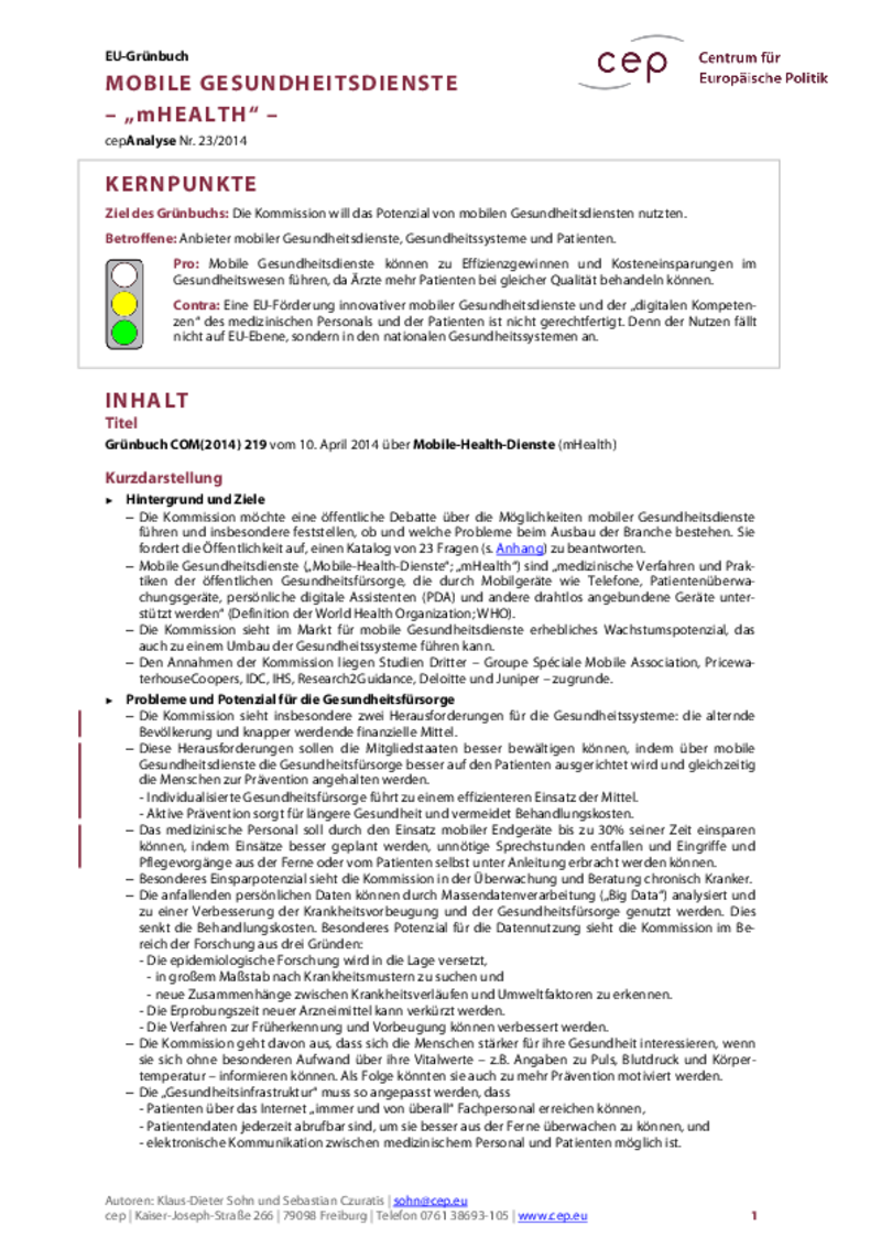 Mobile Gesundheitsdienste (mHealth) COM(2014) 219
