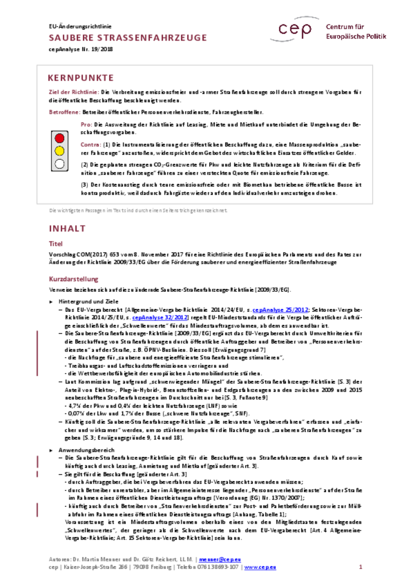 Saubere Straßenfahrzeuge COM(2017) 653