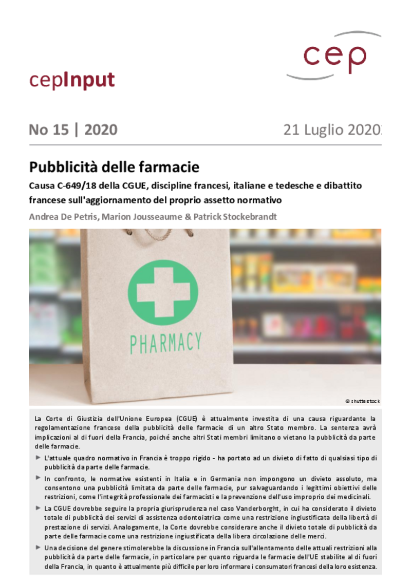 Pubblicità delle farmacie (cepInput)