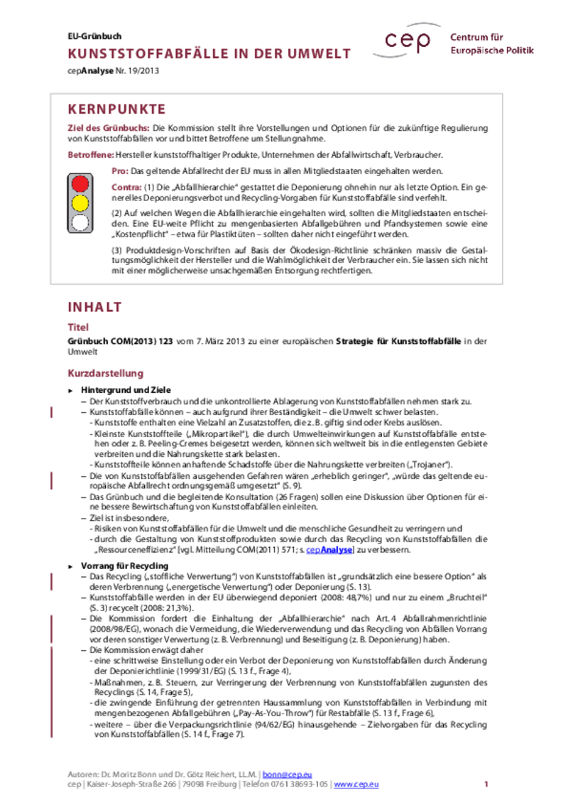 Kunststoffabfälle in der Umwelt COM(2013) 123