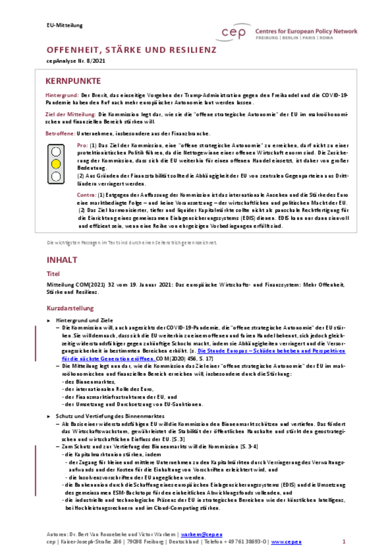 Offenheit, Stärke und Resilienz (cepAnalyse zu COM2021_32)