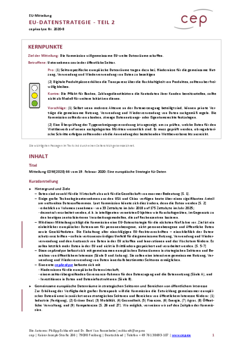 EU-Datenstrategie - Teil 2 (cepAnalyse zu Mitteilung (COM 2020) 66)