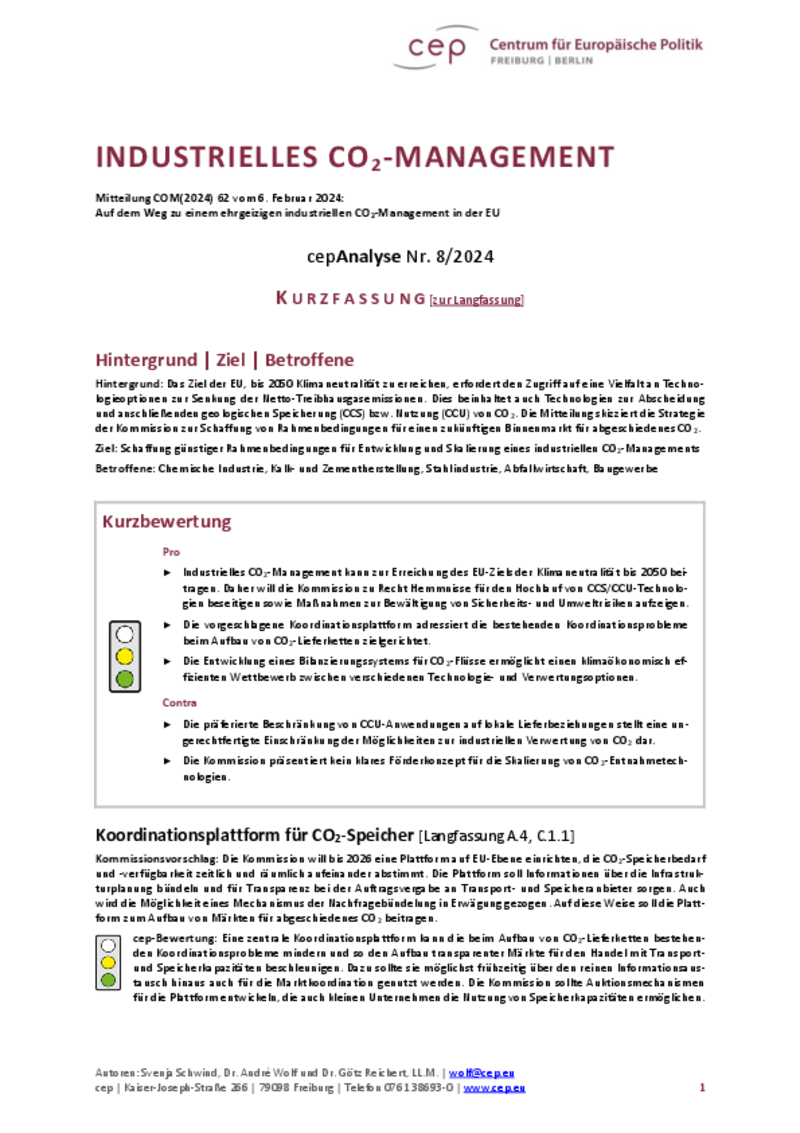 Industrielles CO2-Management (Kurzfassung)