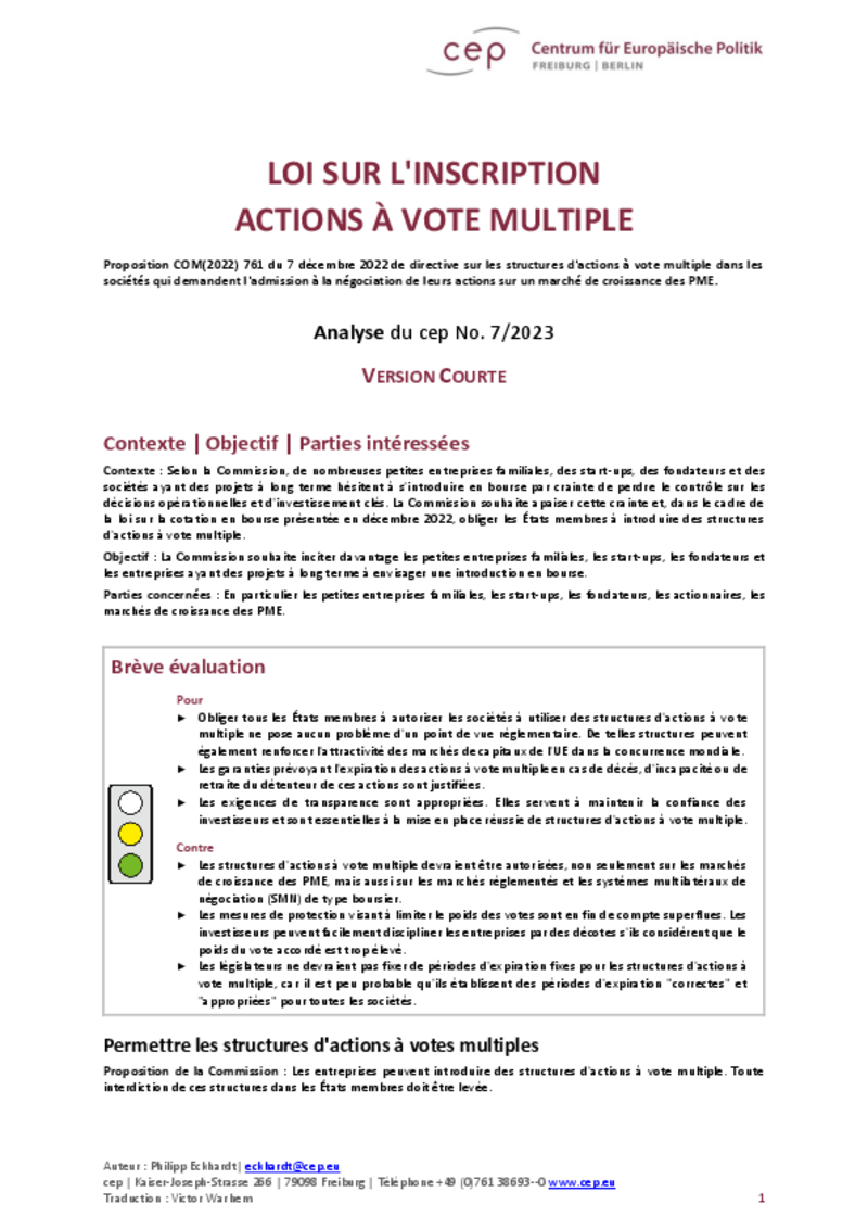 Marchés de capitaux européens : le cep salue les projets de l'UE sur les actions à vote multiple