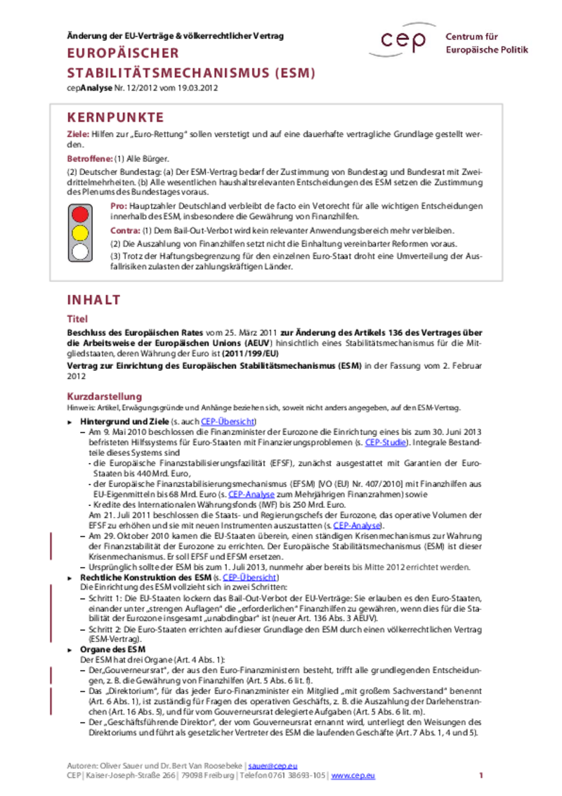 European Stability Mechanism (ESM) (in German only)