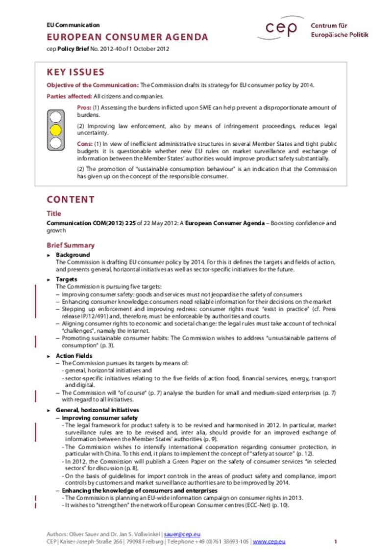 European Consumer Agenda COM(2012) 225