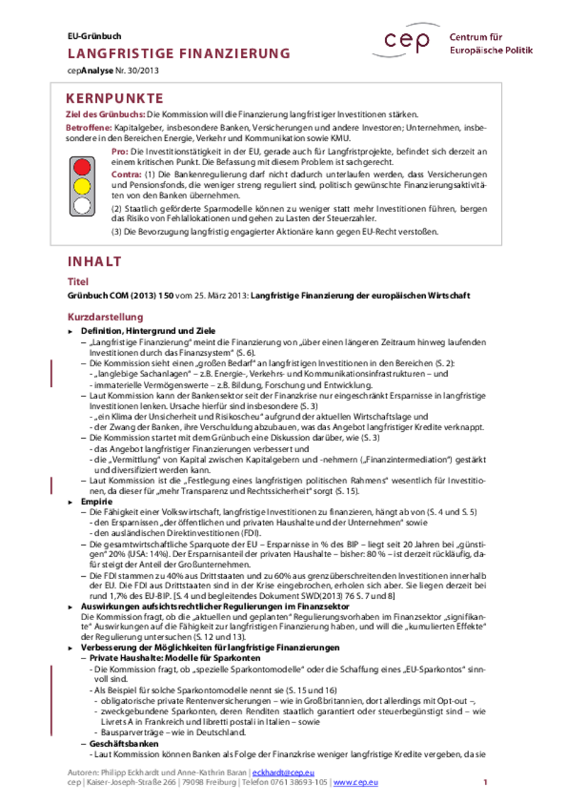 Langfristige Finanzierung COM(2013) 150