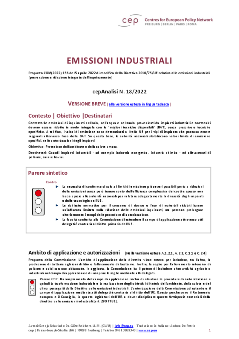 Emissioni industriali (cepAnalisi della COM(2022) 156)