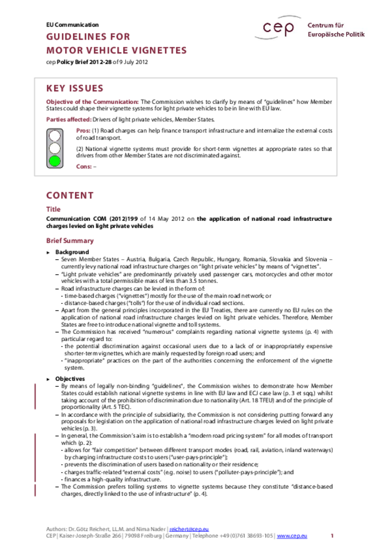Guidelines for Motor Vehicle Vignettes COM(2012) 199