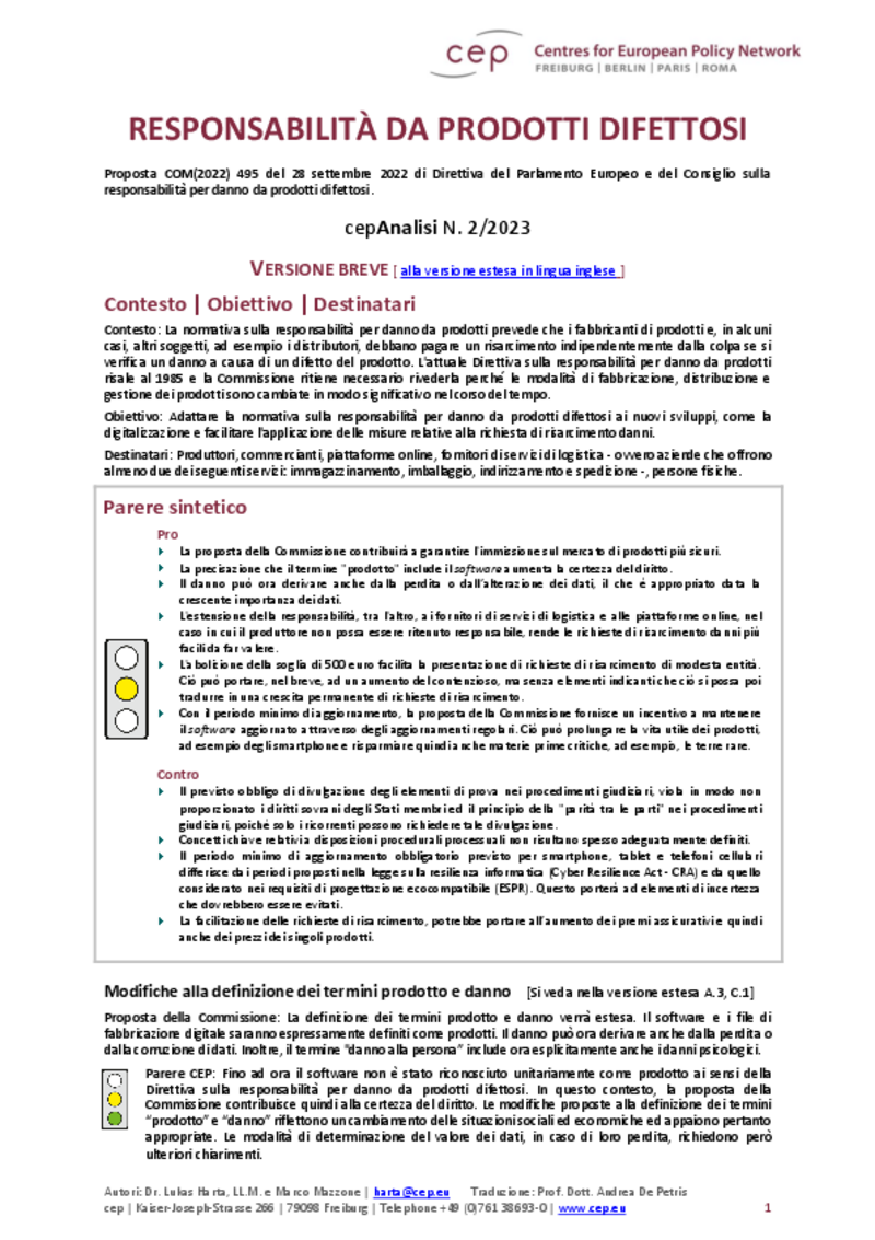 Responsabilità da prodotti difettosi (cepAnalisi)