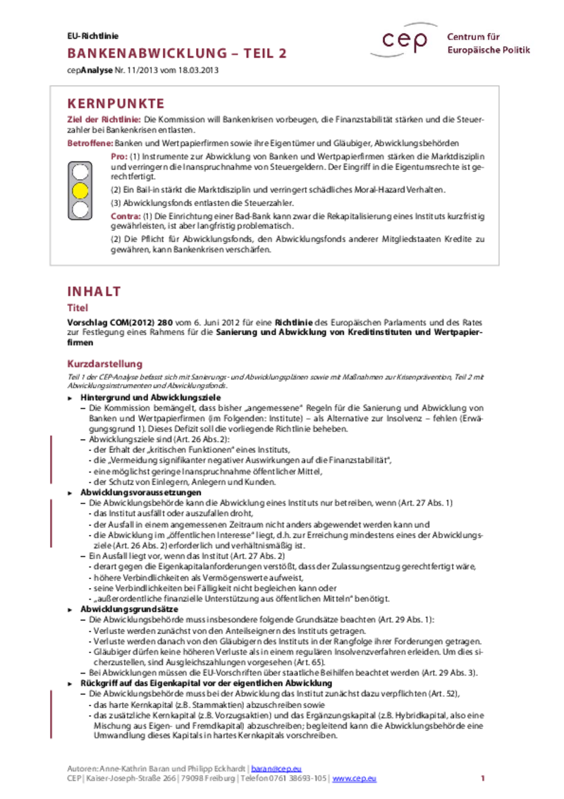 Bankenabwicklung Teil 2 COM(2012) 280