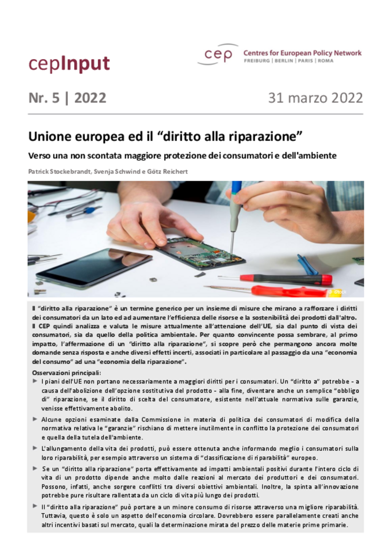 Unione europea ed il “diritto alla riparazione”