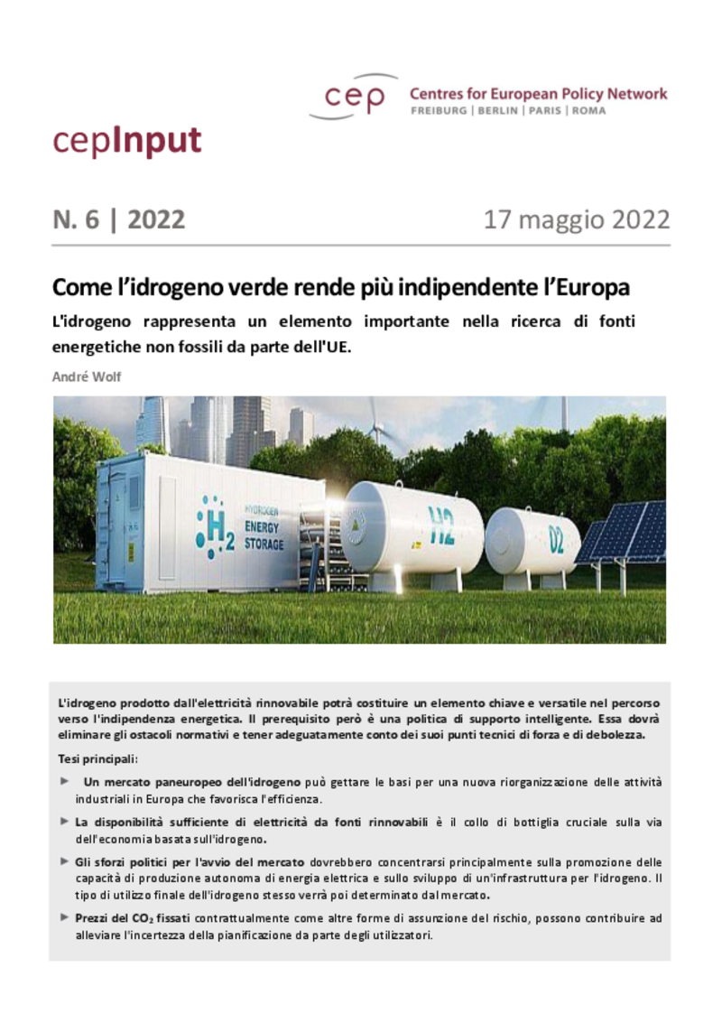 Come l’idrogeno verde rende più indipendente l’Europa (cepInput)