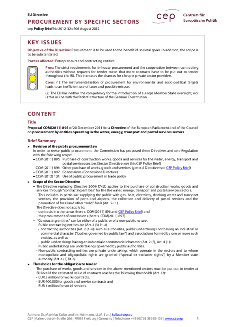 Procurement by Specific Sectors COM(2011) 895