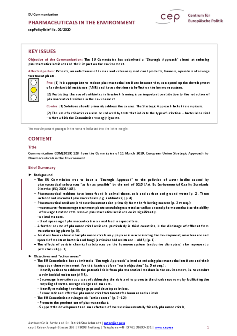 Pharmaceuticals in the Environment (cepPolicyBrief)