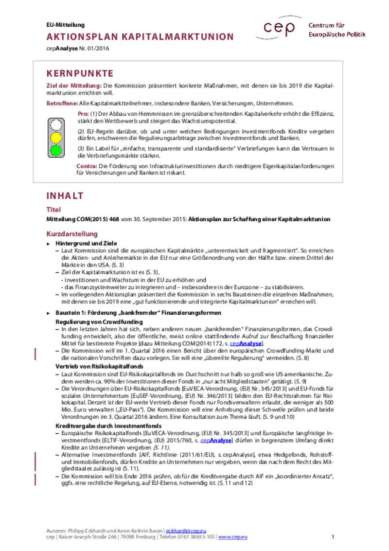 Aktionsplan Kapitalmarktunion COM(2015) 468