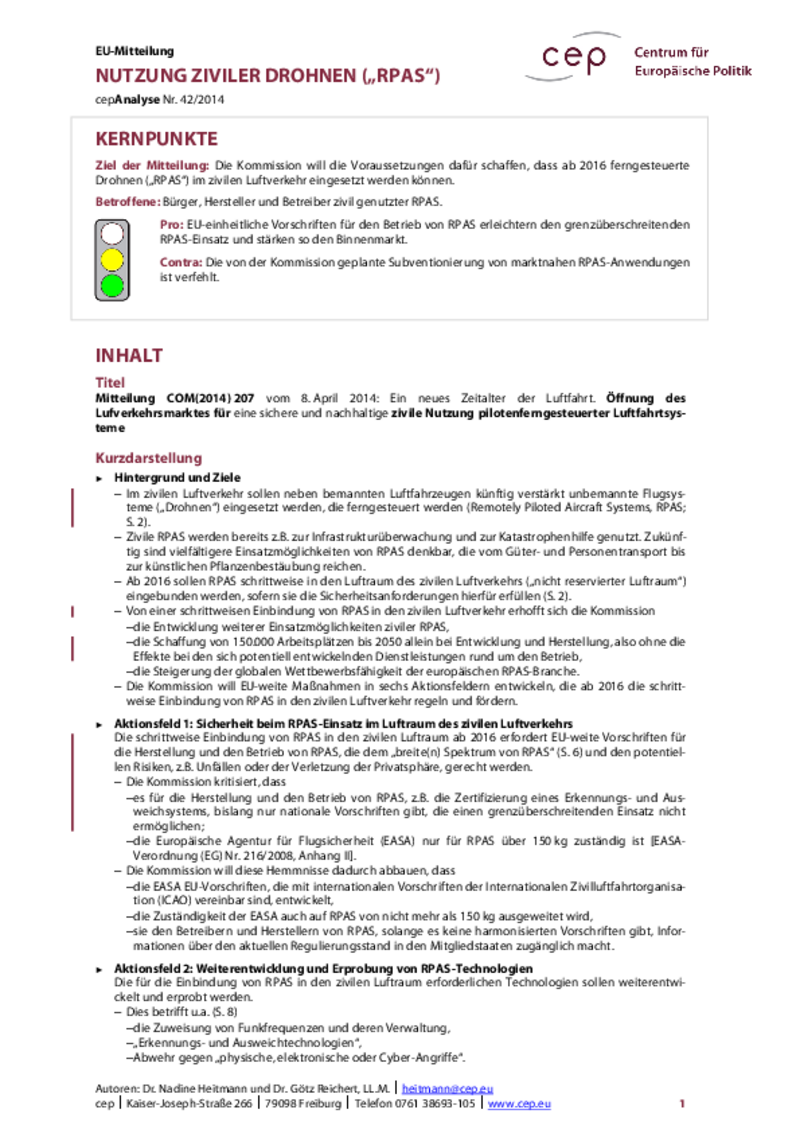 Use of Civil Drones COM(2014) 207