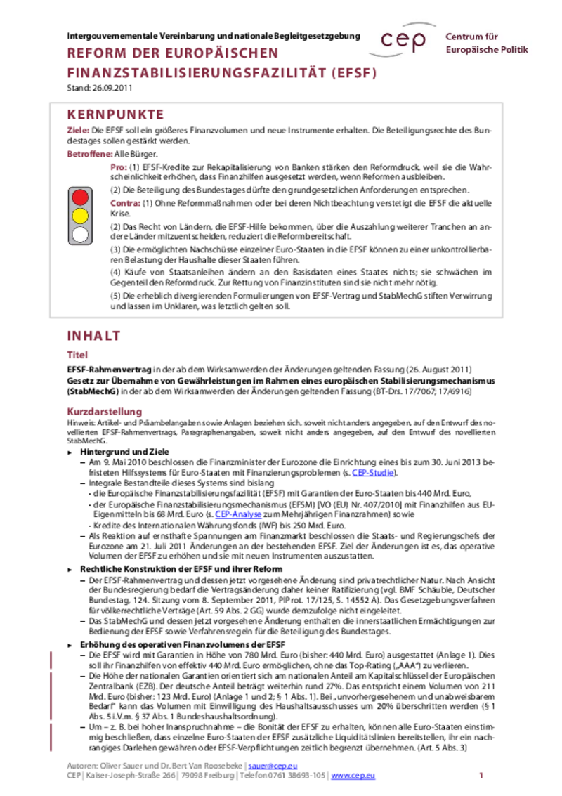 Reform der Europäischen Finanzstabilisierungsfazilität (EFSF)