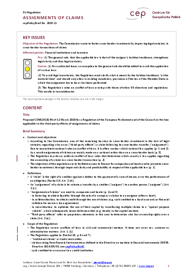 Assignments of Claims COM(2018) 96