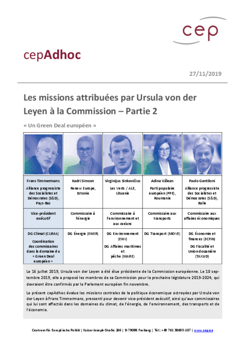 Un Green Deal européen: Les missions attribuées par Ursula von der Leyen à la Commission – Partie 2