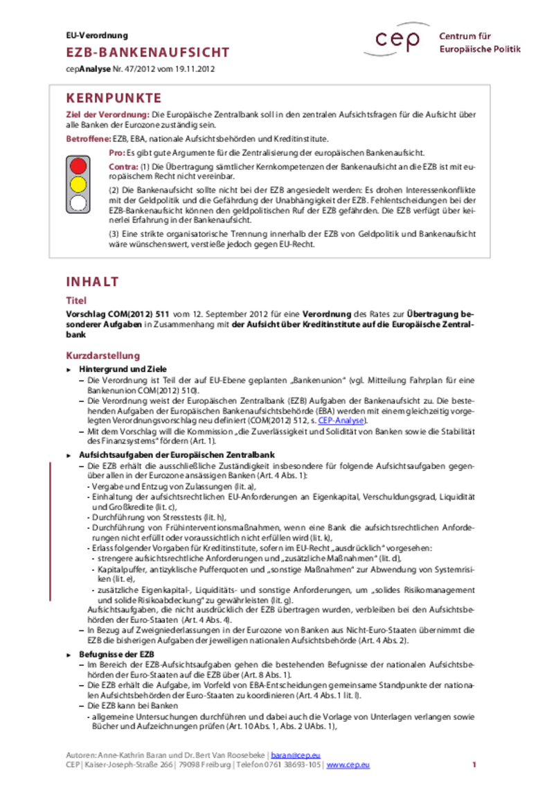 EZB-Bankenaufsicht COM(2012) 511