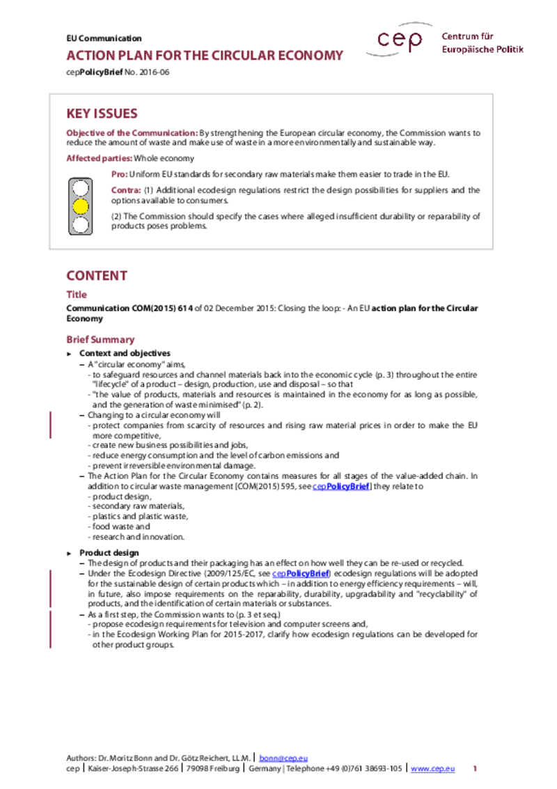 Action Plan for the Circular Economy COM(2015) 614