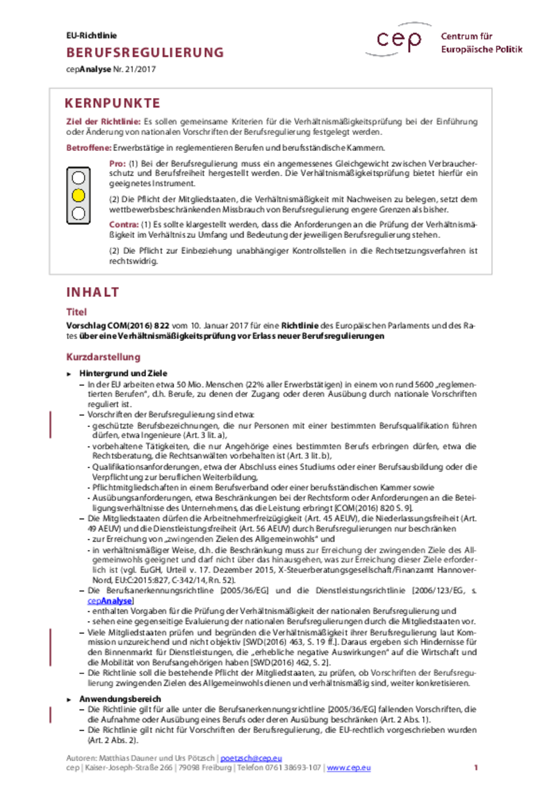 Berufsregulierung COM(2016) 822
