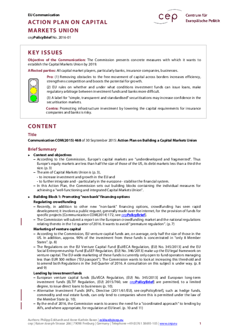 Action Plan on Capital Markets Union COM(2015) 468