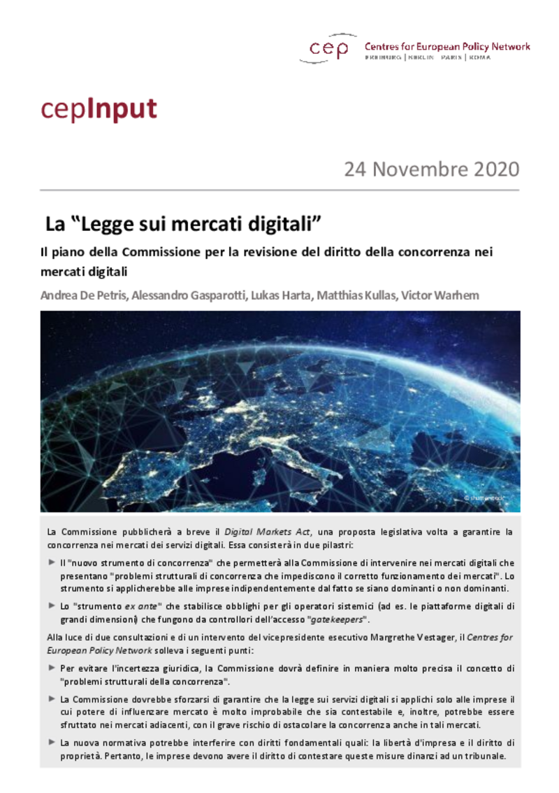 La ‟Legge sui mercati digitali” (cepInput)