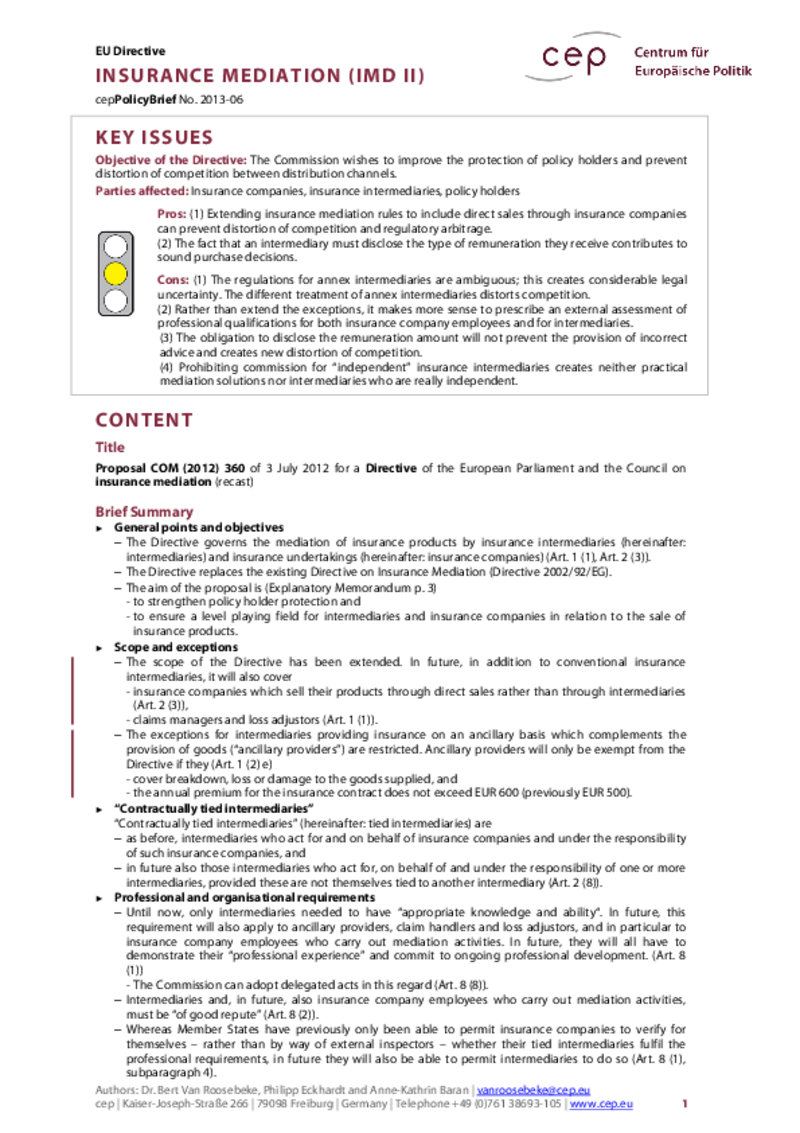 Insurance Mediation COM(2012) 360