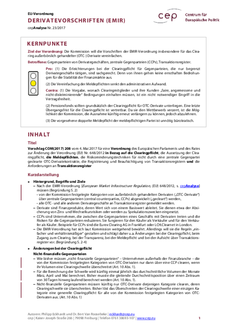 Derivatevorschriften (EMIR) COM(2017) 208