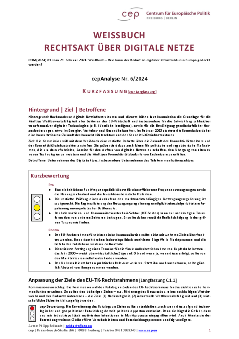 Weißbuch: Rechtsakt über digitale Netze (Kurzfassung)